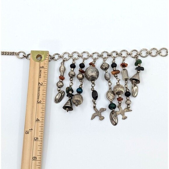 Vintage Cha Cha Necklace Silver Tone Dangle Bib Statement Gypsy Boho Chic - Picture 5 of 9
